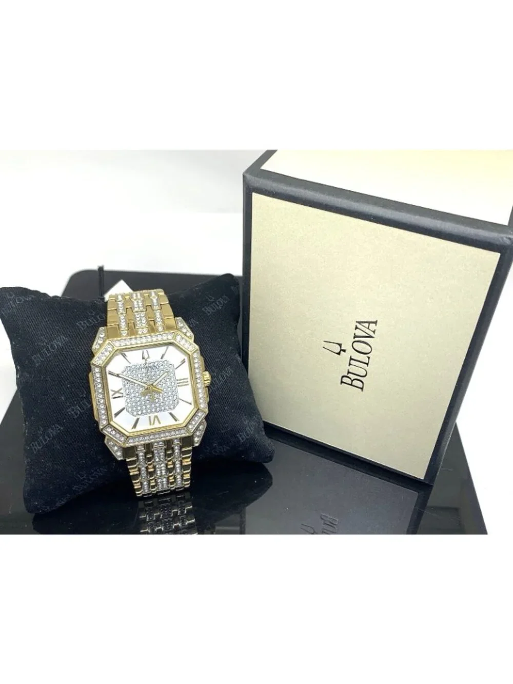 Bulova Men's Watch 98A295 Octava Quartz Crystal Pave Gold Stainless Steel 40mm